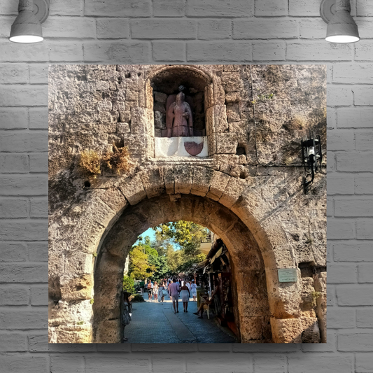 Canvas Art. Grecian Cityscapes & Landmarks. St. Athanasios Gate. Rhodes Medieval Town. Greece.