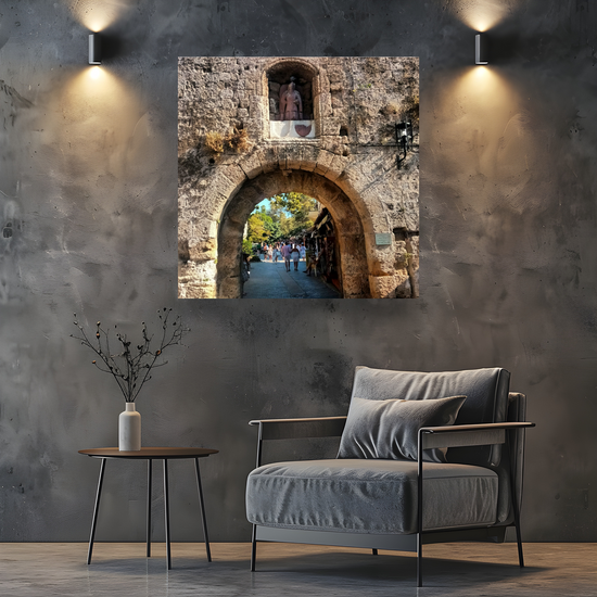 Canvas Art. Grecian Cityscapes & Landmarks. St. Athanasios Gate. Rhodes Medieval Town. Greece.