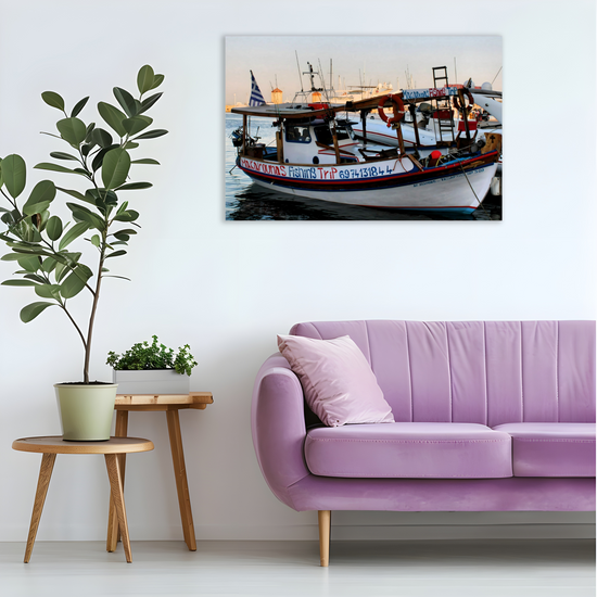 Canvas Art. Grecian Cityscapes & Seascapes. Mandraki Harbour. Rhodes. Greece.