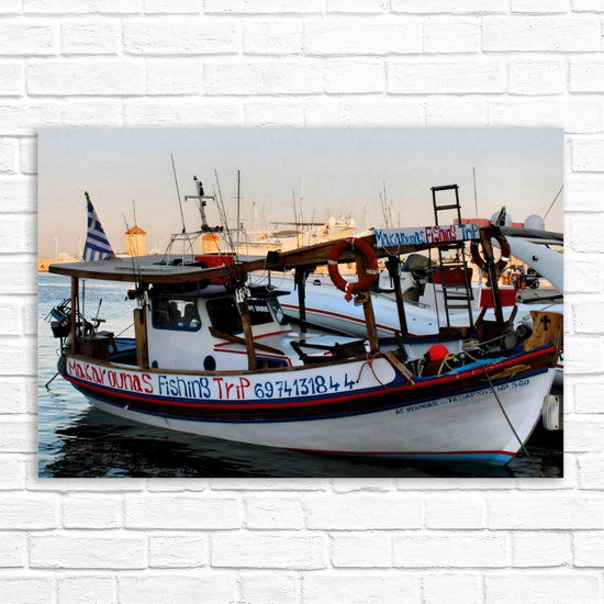 Canvas Art. Grecian Cityscapes & Seascapes. Mandraki Harbour. Rhodes. Greece.