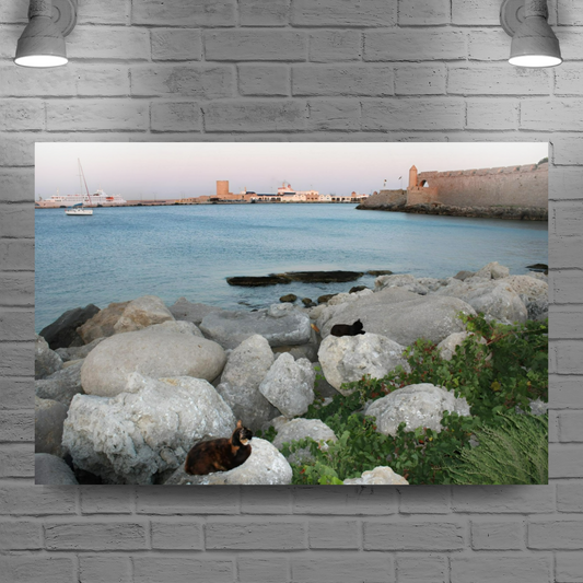 Canvas Art. Grecian Landmarks & Seascapes. Mandraki Harbour. Rhodes. Greece.