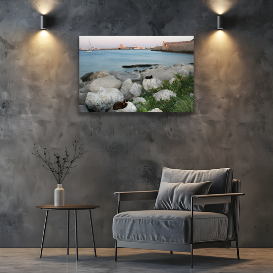 Canvas Art. Grecian Landmarks & Seascapes. Mandraki Harbour. Rhodes. Greece.