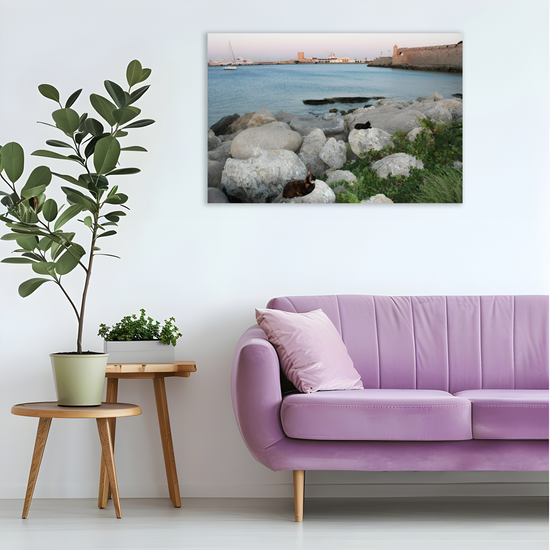 Canvas Art. Grecian Landmarks & Seascapes. Mandraki Harbour. Rhodes. Greece.