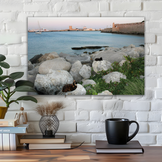Canvas Art. Grecian Landmarks & Seascapes. Mandraki Harbour. Rhodes. Greece.