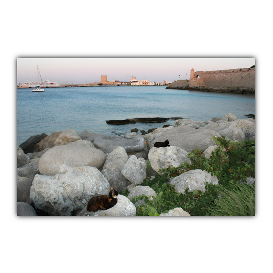 Canvas Art. Grecian Landmarks & Seascapes. Mandraki Harbour. Rhodes. Greece.