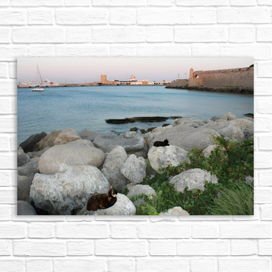 Canvas Art. Grecian Landmarks & Seascapes. Mandraki Harbour. Rhodes. Greece.