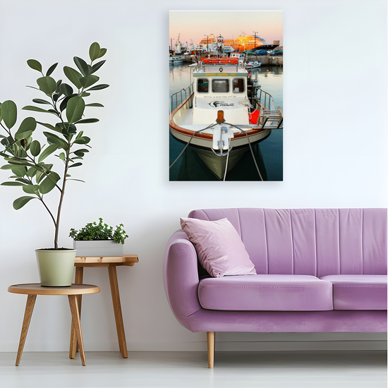 Canvas Art. Grecian Cityscapes & Seascapes. Mandraki Harbour. Rhodes. Greece.
