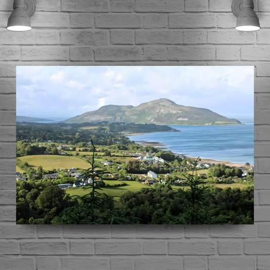 Canvas Art. Scottish Landscapes & Seascapes. Whiting Bay. Holy Isle Aerial View. Isle of Arran. Scotland.