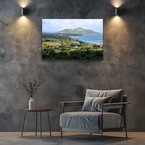 Canvas Art. Scottish Landscapes & Seascapes. Whiting Bay. Holy Isle Aerial View. Isle of Arran. Scotland.