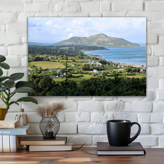Canvas Art. Scottish Landscapes & Seascapes. Whiting Bay. Holy Isle Aerial View. Isle of Arran. Scotland.
