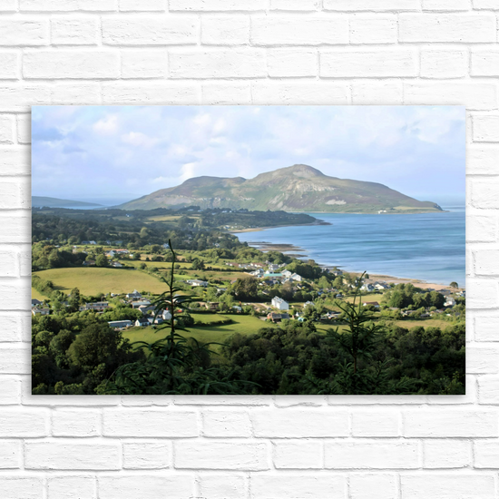 Canvas Art. Scottish Landscapes & Seascapes. Whiting Bay. Holy Isle Aerial View. Isle of Arran. Scotland.
