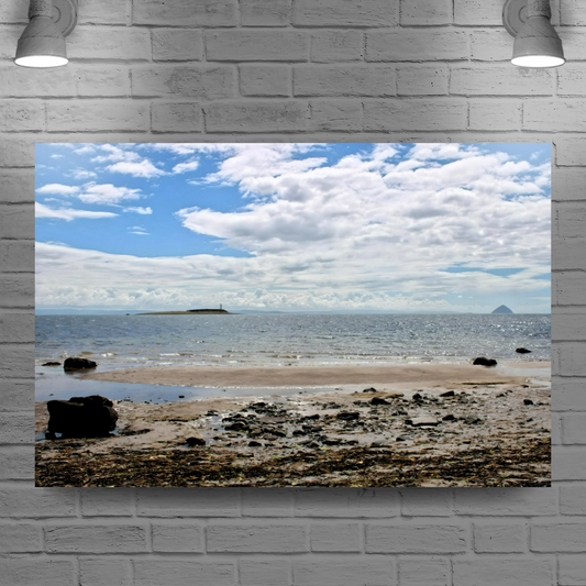 Canvas Art. Scottish Landscapes & Seascapes. Kildonan Beach. Ailsa Craig & Pladda  Island. Isle of Arran. Scotland.