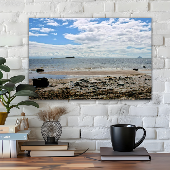Canvas Art. Scottish Landscapes & Seascapes. Kildonan Beach. Ailsa Craig & Pladda  Island. Isle of Arran. Scotland.