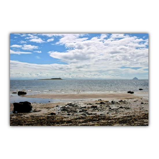 Canvas Art. Scottish Landscapes & Seascapes. Kildonan Beach. Ailsa Craig & Pladda  Island. Isle of Arran. Scotland.
