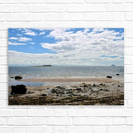 Canvas Art. Scottish Landscapes & Seascapes. Kildonan Beach. Ailsa Craig & Pladda  Island. Isle of Arran. Scotland.