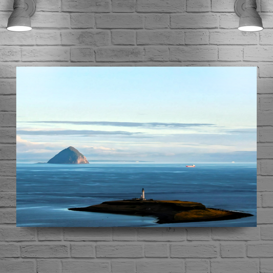 Canvas Art. Scottish Landscapes & Seascapes. Kildonan Beach.  Ailsa Craig & Pladda Island. Isle of Arran. Scotland.