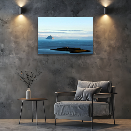 Canvas Art. Scottish Landscapes & Seascapes. Kildonan Beach.  Ailsa Craig & Pladda Island. Isle of Arran. Scotland.