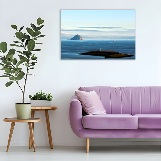 Canvas Art. Scottish Landscapes & Seascapes. Kildonan Beach.  Ailsa Craig & Pladda Island. Isle of Arran. Scotland.