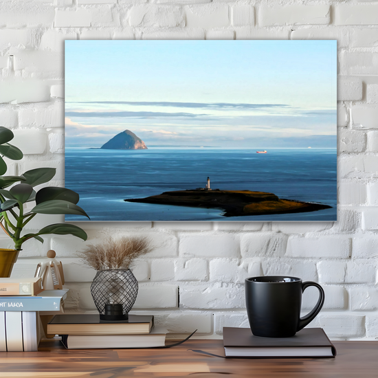 Canvas Art. Scottish Landscapes & Seascapes. Kildonan Beach.  Ailsa Craig & Pladda Island. Isle of Arran. Scotland.