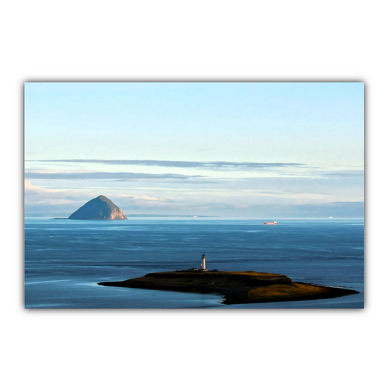 Canvas Art. Scottish Landscapes & Seascapes. Kildonan Beach.  Ailsa Craig & Pladda Island. Isle of Arran. Scotland.