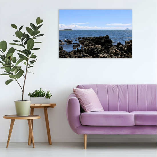 Canvas Art. Scottish Landscapes & Seascapes. Kildonan Beach. Ailsa Craig & Pladda Island. Isle of Arran. Scotland.