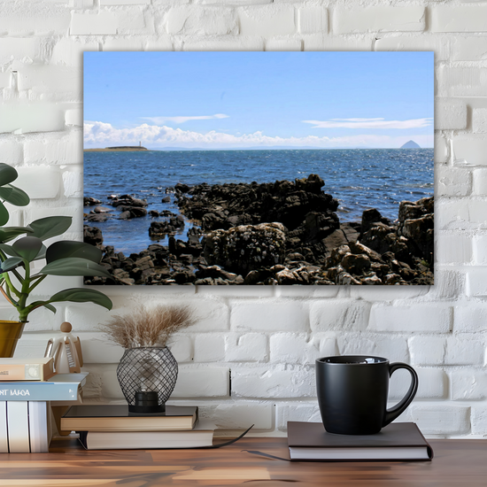 Canvas Art. Scottish Landscapes & Seascapes. Kildonan Beach. Ailsa Craig & Pladda Island. Isle of Arran. Scotland.