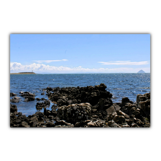 Canvas Art. Scottish Landscapes & Seascapes. Kildonan Beach. Ailsa Craig & Pladda Island. Isle of Arran. Scotland.