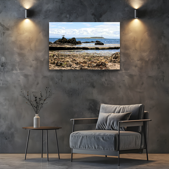 Canvas Art. Scottish Landscapes & Seascapes. Kildonan Beach. Ailsa Craig & Pladda Island. Isle of Arran. Scotland.