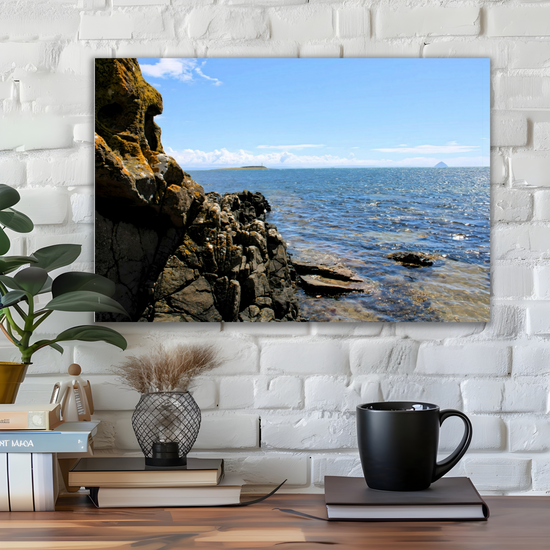 Canvas Art. Scottish Landscapes & Seascapes. Kildonan Beach. Ailsa Craig. Pladda Island. Isle of Arran. Scotland.
