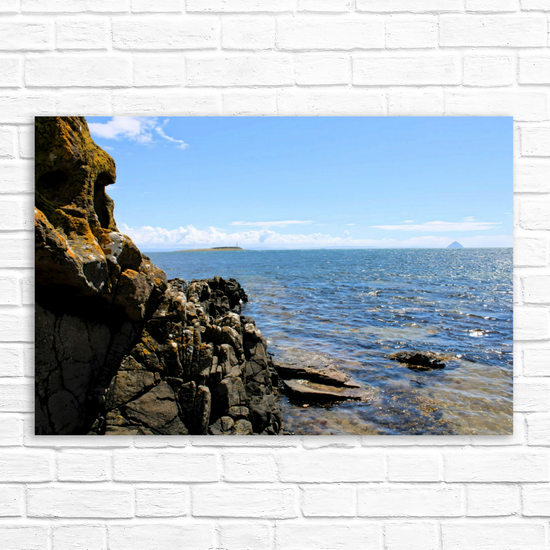 Canvas Art. Scottish Landscapes & Seascapes. Kildonan Beach. Ailsa Craig. Pladda Island. Isle of Arran. Scotland.