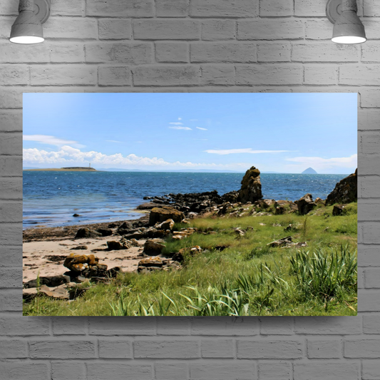 Canvas Art. Scottish Landscapes & Seascapes. Kildonan Beach. Ailsa Craig. Pladda Island. Isle of Arran. Scotland.