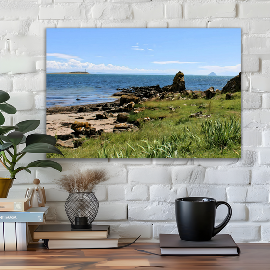 Canvas Art. Scottish Landscapes & Seascapes. Kildonan Beach. Ailsa Craig. Pladda Island. Isle of Arran. Scotland.