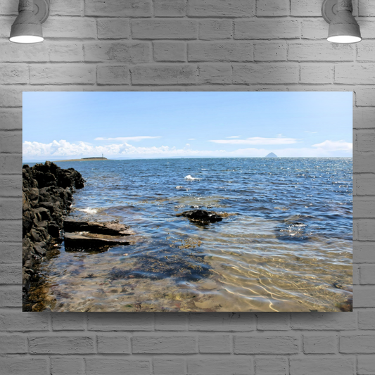 Canvas Art. Scottish Landscapes & Seascapes. Kildonan Beach. Ailsa Craig. Pladda Island. Isle of Arran . Scotland.