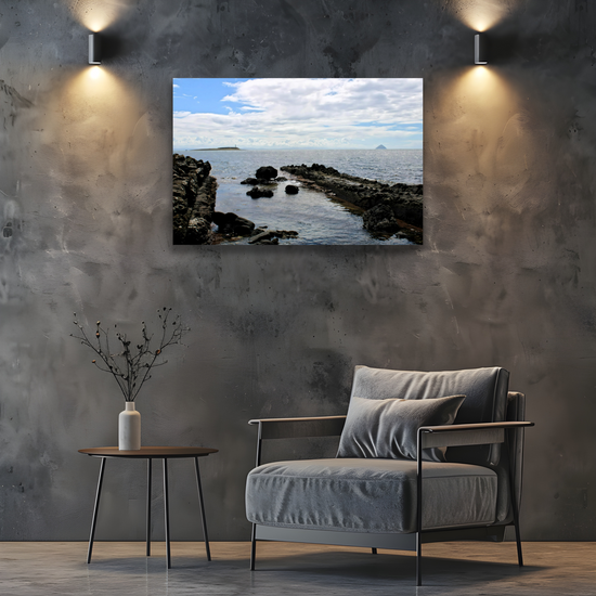 Canvas Art. Scottish Landscapes & Seascapes. Kildonan Beach. Ailsa Craig. Pladda Island. Isle of Arran. Scotland.