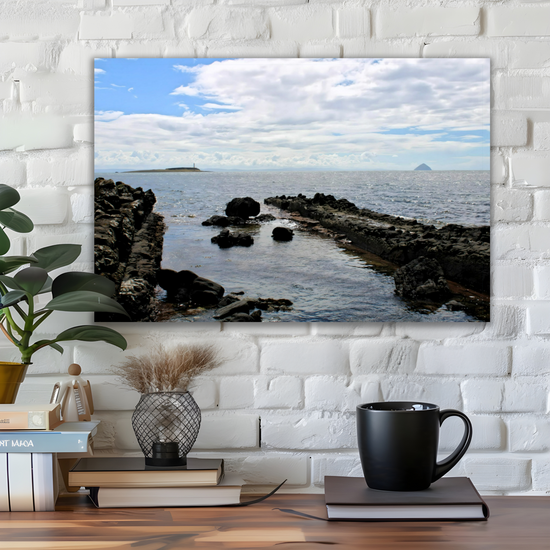 Canvas Art. Scottish Landscapes & Seascapes. Kildonan Beach. Ailsa Craig. Pladda Island. Isle of Arran. Scotland.