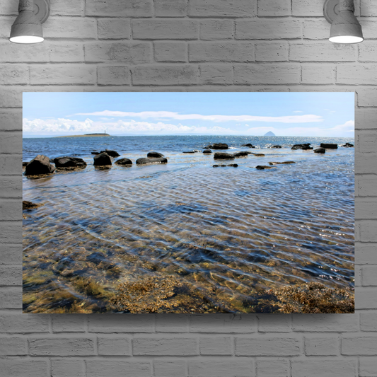 Canvas Art. Scottish Landscapes & Seascapes. Kildonan Beach. Ailsa Craig. Pladda Island. Isle of Arran. Scotland.