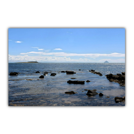 Canvas Art. Scottish Landscapes & Seascapes. Kildonan Beach. Ailsa Craig. Pladda Island. Isle of Arran. Scotland.