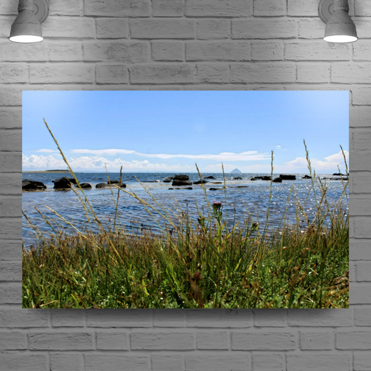 Canvas Art. Scottish Landscapes & Seascapes. Kildonan Beach. Ailsa Craig. Pladda Island. Isle of Arran. Scotland.