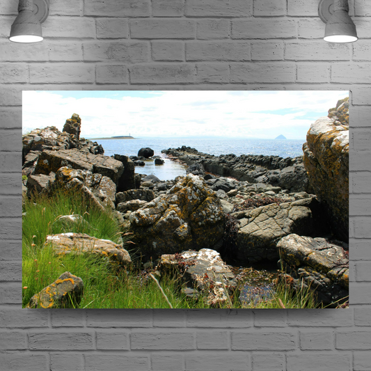 Canvas Art. Scottish Landscapes & Seascapes. Kildonan Beach. Ailsa Craig. Pladda Island. Isle of Arran. Scotland.