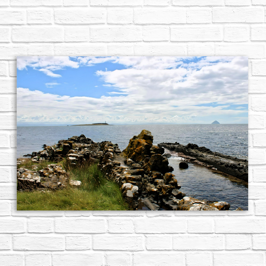 Canvas Art. Scottish Landscapes & Seascapes. Kildonan Beach. Ailsa Craig. Pladda Island. Isle of Arran. Scotland.