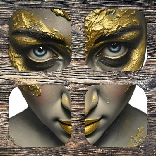 Luxury Wooden Funky Art  Coasters. Set of 4.