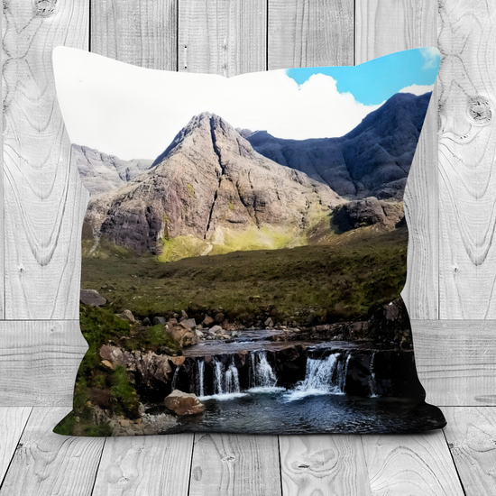 Canvas Art. Luxury Handmade Double Sided Poly Linen Cushions. Fairy Pools. Isle of Skye. Scotland.