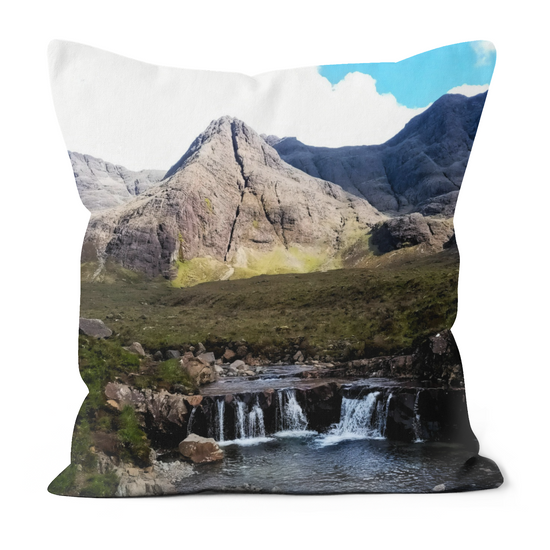 Canvas Art. Luxury Handmade Double Sided Poly Linen Cushions. Fairy Pools. Isle of Skye. Scotland.