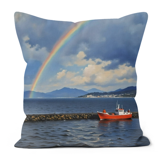 Canvas Art. Luxury Handmade Double Sided Poly Linen Cushions. Portree. Isle of Skye. Scotland.