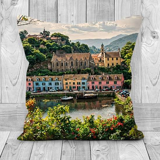 Canvas Art. Luxury Handmade Double Sided Poly Linen Cushions. Portree. Isle of Skye. Scotland.