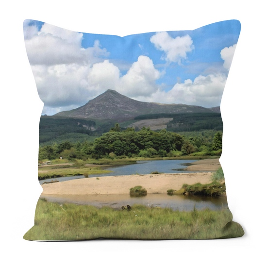 Canvas Art. Luxury Handmade Double Sided Poly Linen Cushions. Brodick Bay. Goatfell  Mountain. Isle of Arran. Scotland.