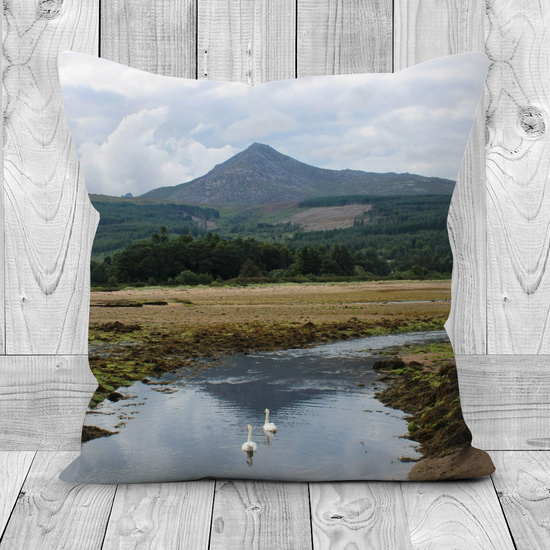Canvas Art. Luxury Handmade Double Sided Poly Linen Cushions. Brodick Bay. Goatfell  Mountain. Isle of Arran. Scotland.