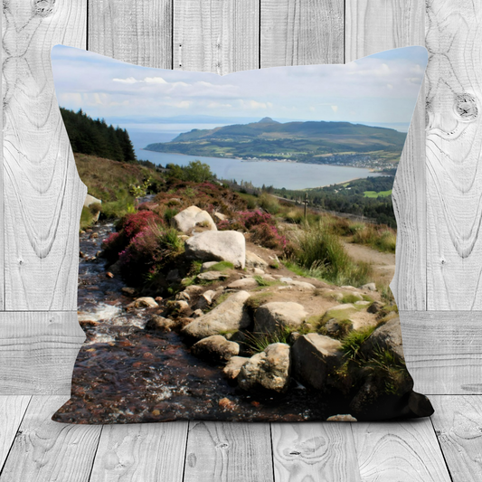 Canvas Art. Luxury Handmade Double Sided Poly Linen Cushions. Goatfell Mountain Trail. Isle of Arran. Scotland.