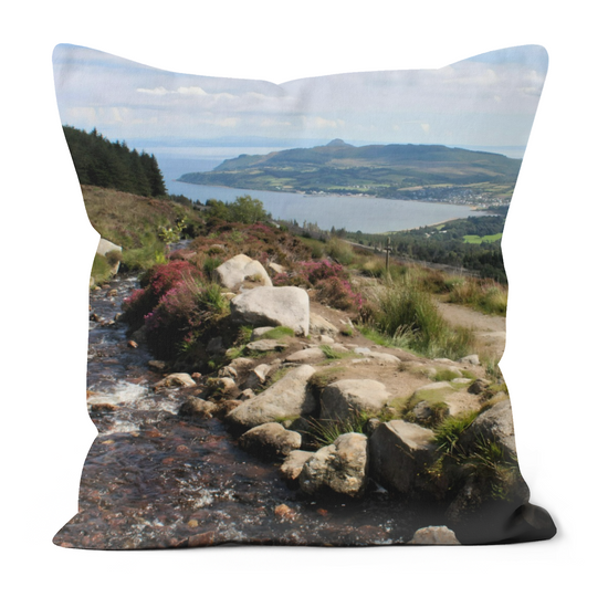 Canvas Art. Luxury Handmade Double Sided Poly Linen Cushions. Goatfell Mountain Trail. Isle of Arran. Scotland.