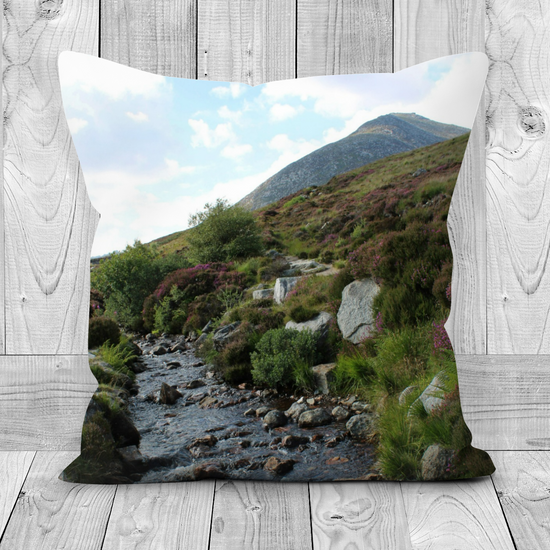 Canvas Art. Luxury Handmade Double Sided Poly Linen Cushions. Goatfell Mountain Trail. Isle of Arran. Scotland.